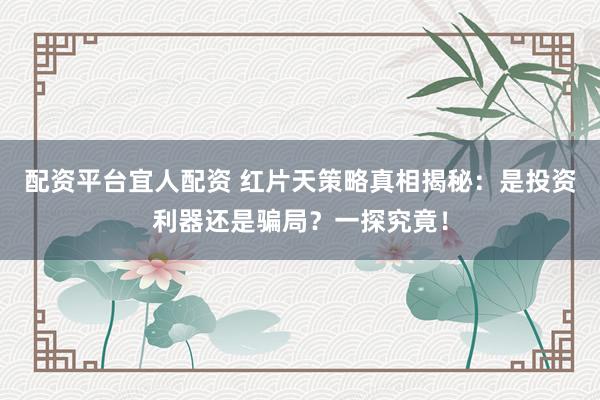 配资平台宜人配资 红片天策略真相揭秘:是投资利器还是骗局?一探究竟!
